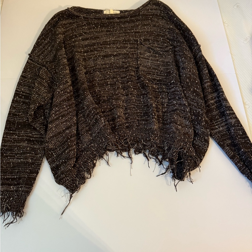 Gilded Intent Black Frayed Sweater